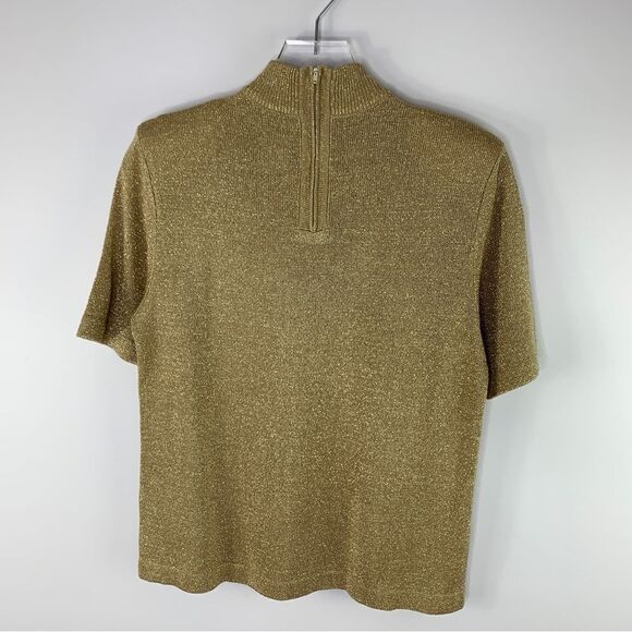 Drapers and Damon’s Short Sleeve Mock Turtle Gold Knit Top Petite Medium - Picture 10 of 11